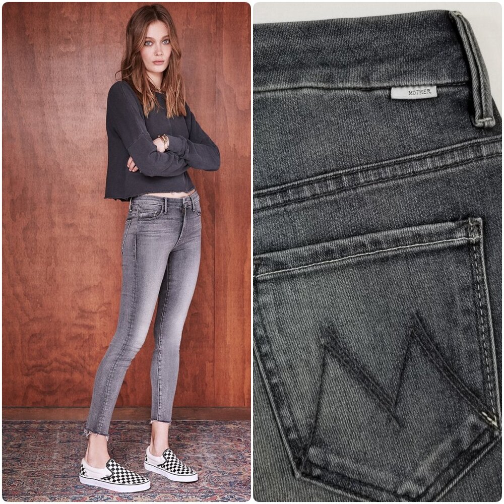NWT Mother The High Waist Looker Ankle Fray Stretch Jeans Huntress Grey 24‎ $238